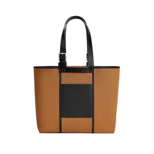 【新品包包】HERMES/爱马仕24新款 男士棕黑混色帆布配牛皮单肩手提包H082768CKAD