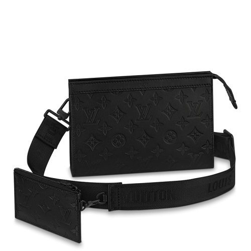 【新品包包】Louis Vuitton/路易威登 22春夏新款GASTON WEARABLE WALLET系列 男士黑色老花压印皮革黑扣配可拆卸小袋单肩斜挎手拿包M81115（04促销产品）
