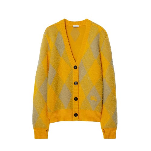 【服装】BURBERRY/博柏利23新款 女灰黄色格纹羊毛提花毛躁针织开衫80776841